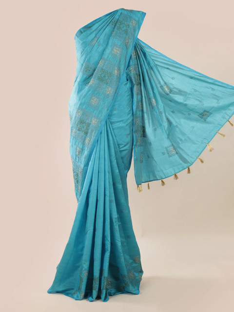 

Pothys Blue Checked Jute Silk Saree