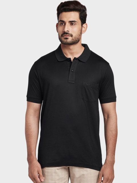 

ColorPlus Men Black Solid Polo Collar T-shirt