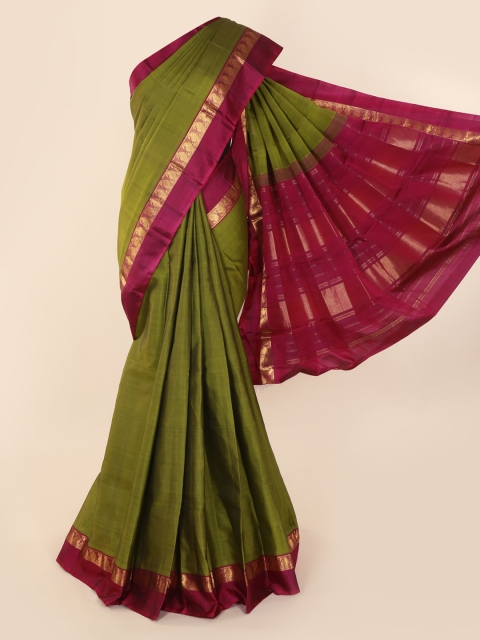 

Pothys Green & Red Pure Silk Solid Kanjeevaram Saree
