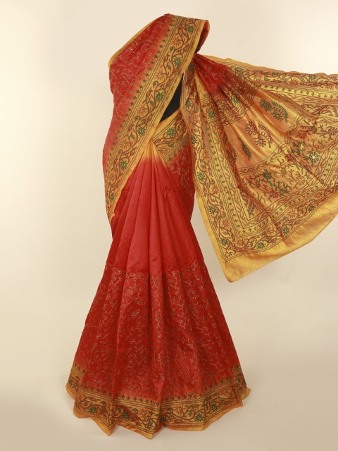 

Pothys Red Printed Jute Silk Saree