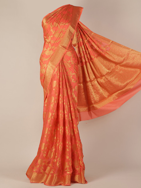 

Pothys Peach-Coloured Woven Design Poly Georgette Saree