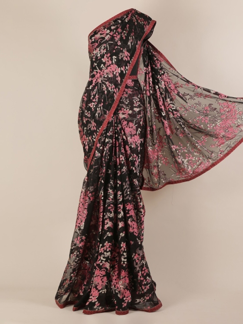 

Pothys Black & Pink Poly Chiffon Printed Saree