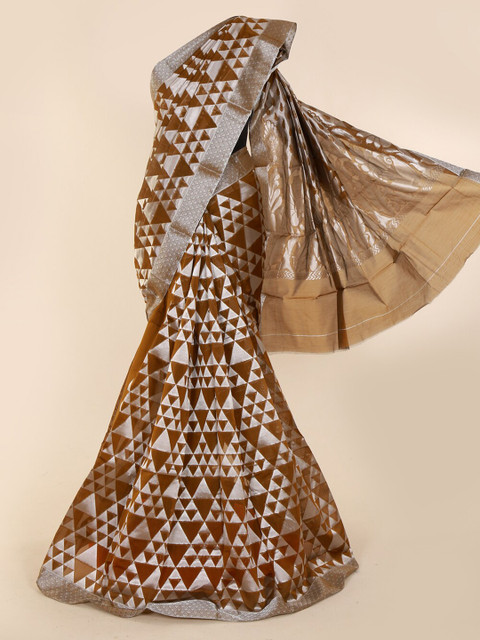 

Pothys Brown & Silver-Toned Silk Cotton Woven Design Saree