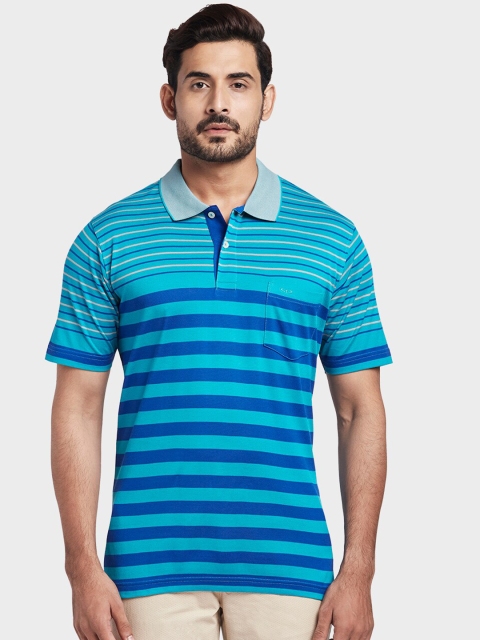 

ColorPlus Men Blue Striped Polo Collar T-shirt