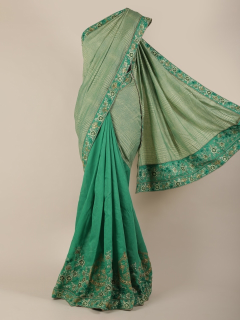 

Pothys Green Solid Jute Silk Saree