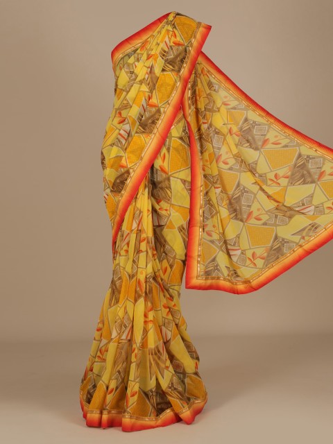 

Pothys Yellow Printed Poly Chiffon Saree
