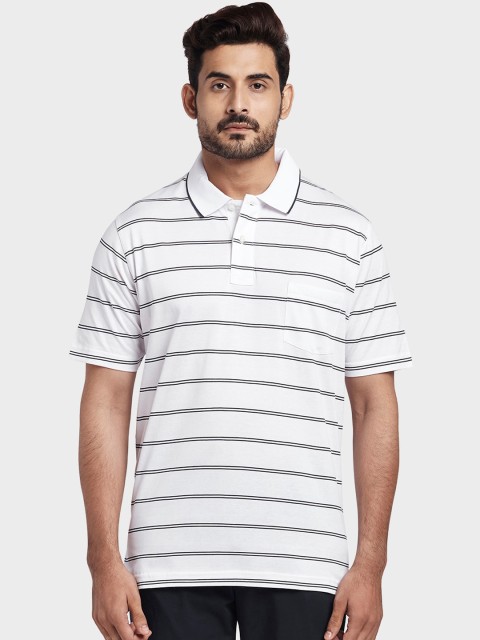 

ColorPlus Men White Striped Polo Collar T-shirt
