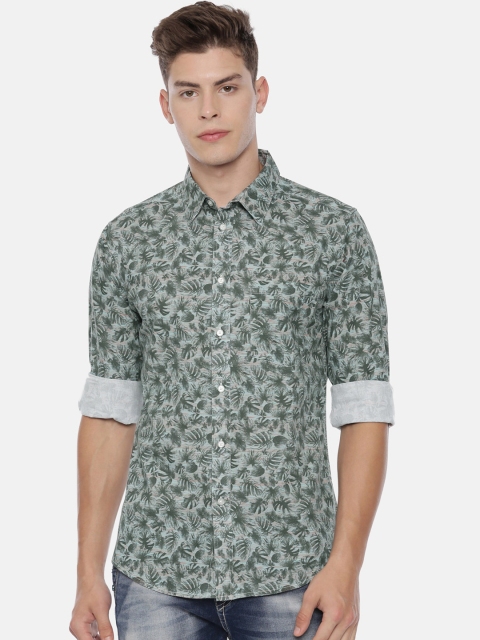 

QUANCIOUS Men Green Regular Fit Printed Casual Shirt