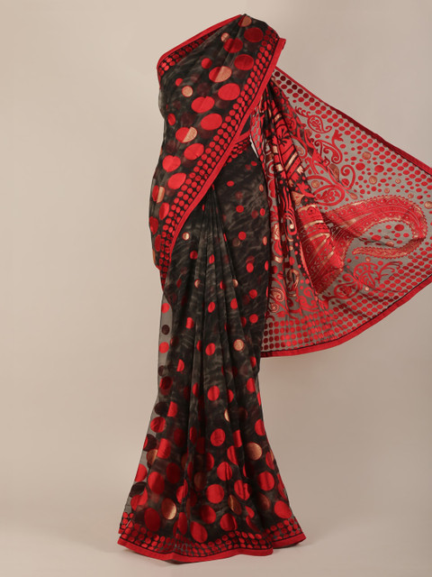 

Pothys Grey & Red Poly Chiffon Printed Saree