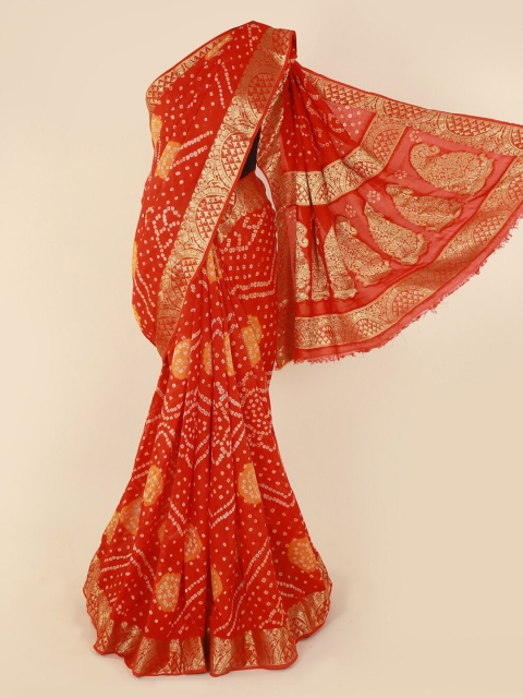 

Pothys Orange & Gold-Toned Art Silk Printed Saree