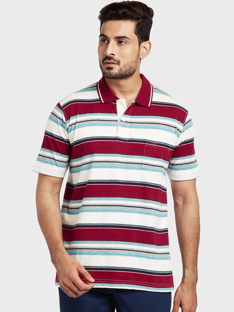 

ColorPlus Men Maroon Striped Polo Collar T-shirt