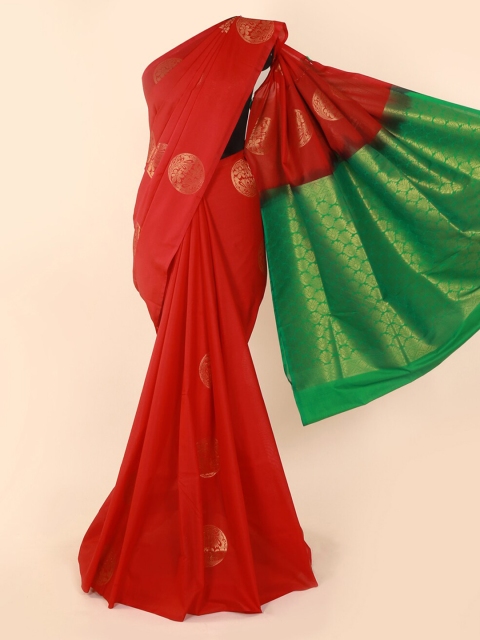 

Pothys Red & Green Silk Cotton Woven Design Saree