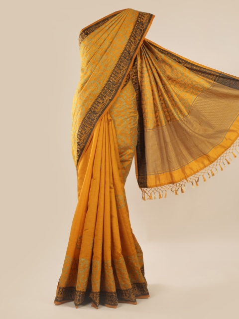 

Pothys Mustard Solid Jute Silk Saree