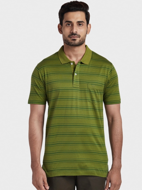 

ColorPlus Men Green Striped Polo Collar T-shirt