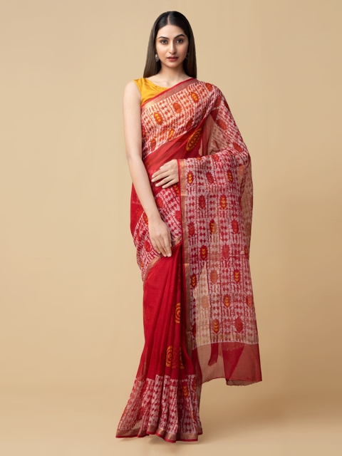 

Unnati Silks Red Pure Cotton Printed Kota Saree