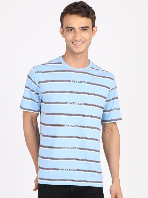 

ANTHEM Men Blue Printed Cotton Round Neck T-shirt