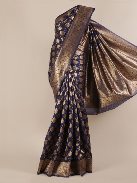 

Pothys Navy Blue & Gold-Coloured Jute Silk Woven Design Saree
