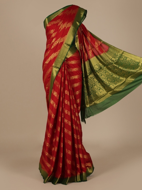 

Pothys Red Woven Design Poly Chiffon Saree