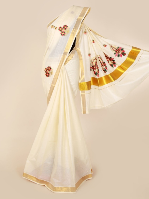 

Pothys Off-White Embroidered Pure Cotton Saree