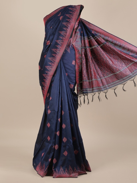 

Pothys Navy Blue Checked Jute Silk Saree