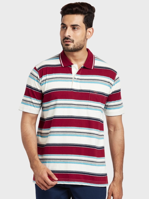 

ColorPlus Men White Striped Polo Collar T-shirt