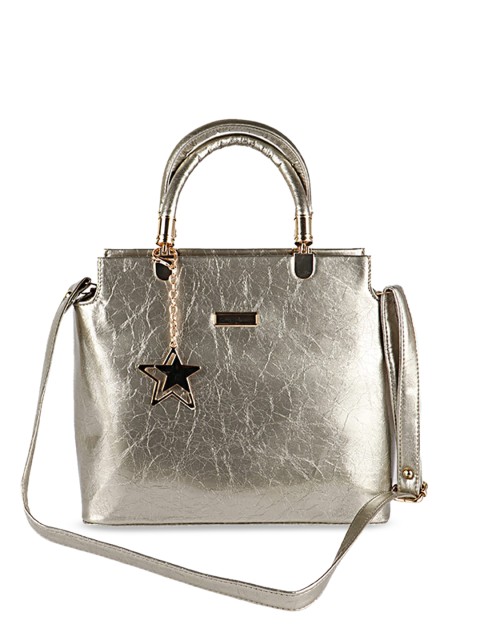 

Shoetopia Silver-Toned Self Design Handheld Bag