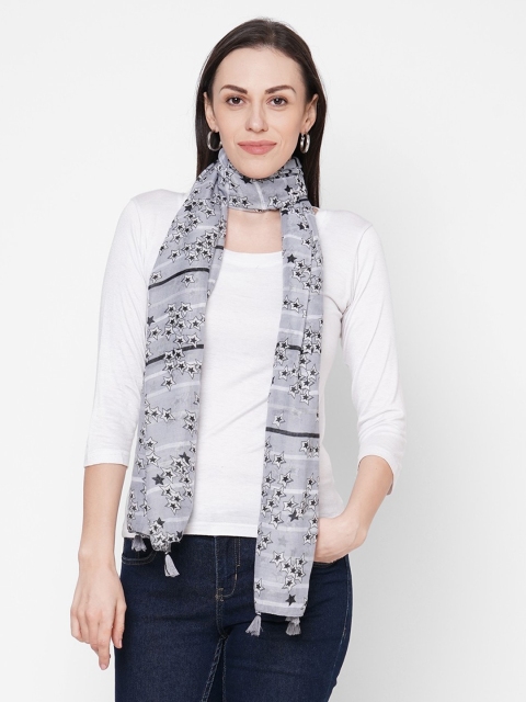 

Get Wrapped Women Grey & Black Printed Scarf Tasselled Border