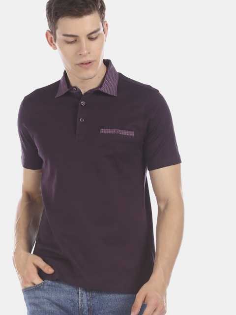

True Blue Men Purple Solid Polo Collar T-shirt