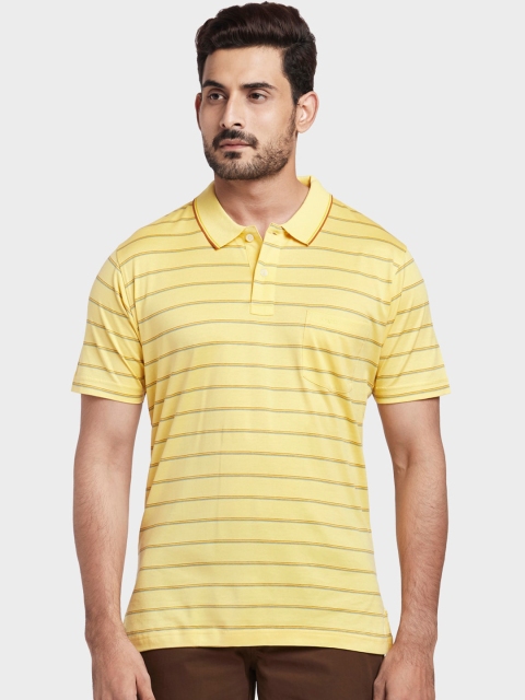 ColorPlus Men Yellow Striped Polo Collar T-shirt