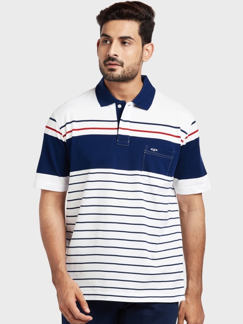 

ColorPlus Men White Striped Polo Collar T-shirt