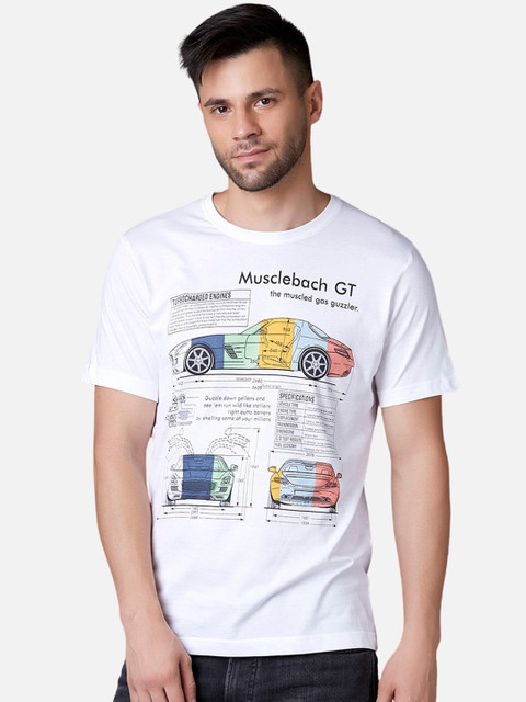 

MARCA Disati Men White Printed Round Neck T-shirt