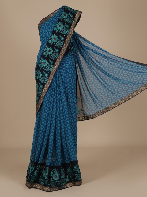 

Pothys Blue Printed Poly Chiffon Saree