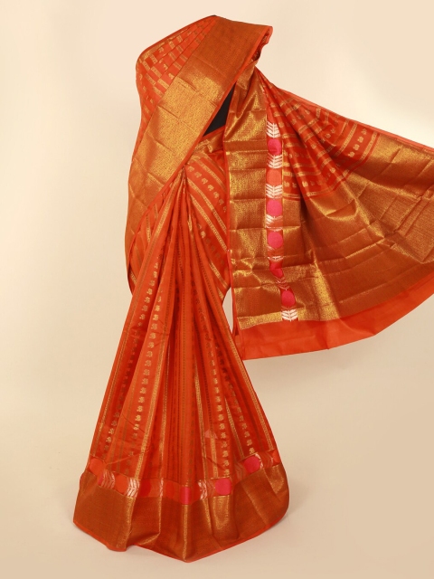 

Pothys Orange Jute Silk Woven Design Tussar Saree