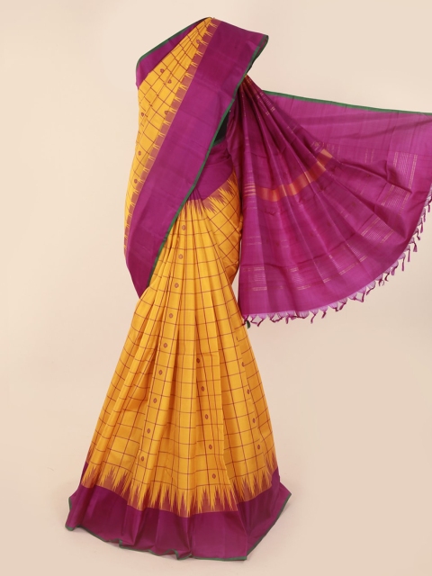 

Pothys Yellow & Pink Pure Silk Checked Kanjeevaram Saree
