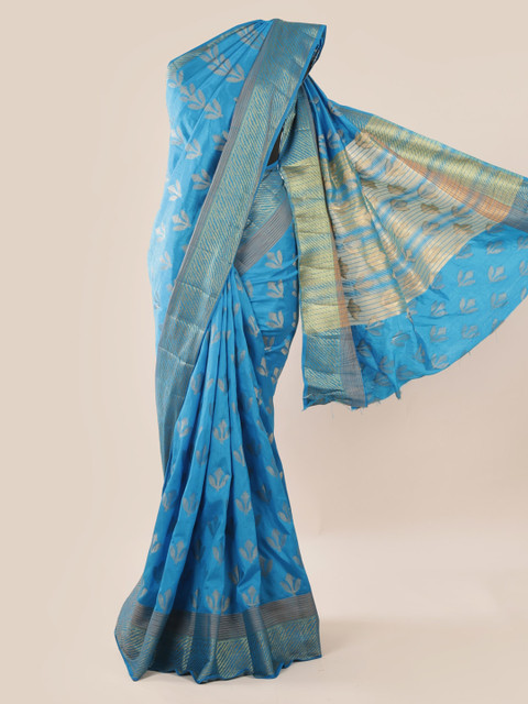 

Pothys Blue Woven Design Jute Silk Saree