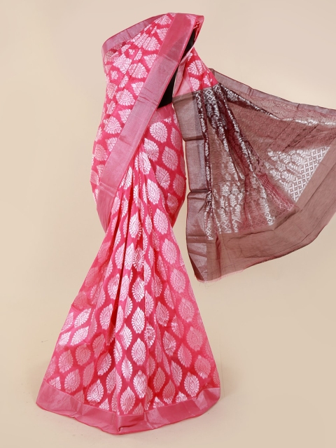 

Pothys Pink & Brown Silk Cotton Woven Design Saree