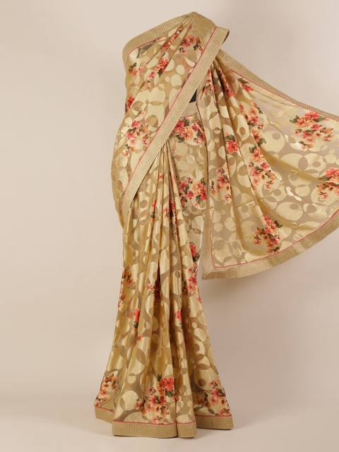 

Pothys Cream-Coloured Printed Poly Chiffon Saree