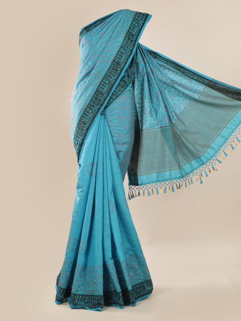 

Pothys Blue Checked Jute Silk Saree