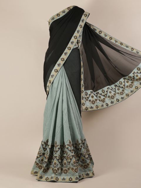 

Pothys Black & Grey Jute Silk Colourblocked Saree