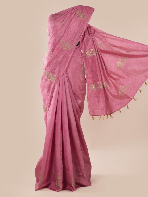 

Pothys Pink Checked Jute Silk Saree
