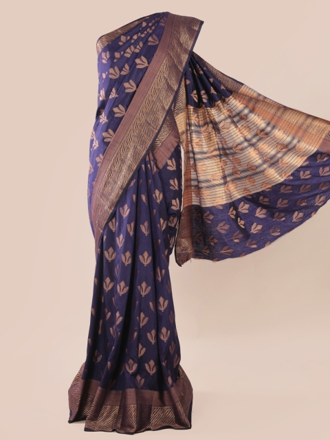 

Pothys Navy Blue Checked Jute Silk Saree