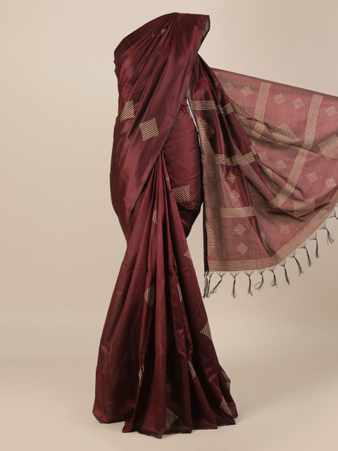 

Pothys Brown Checked Jute Silk Saree