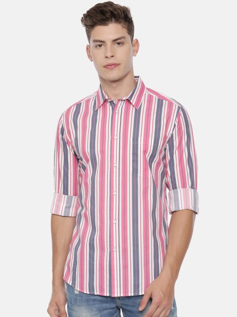 

QUANCIOUS Men Lavender Regular Fit Striped Casual Shirt