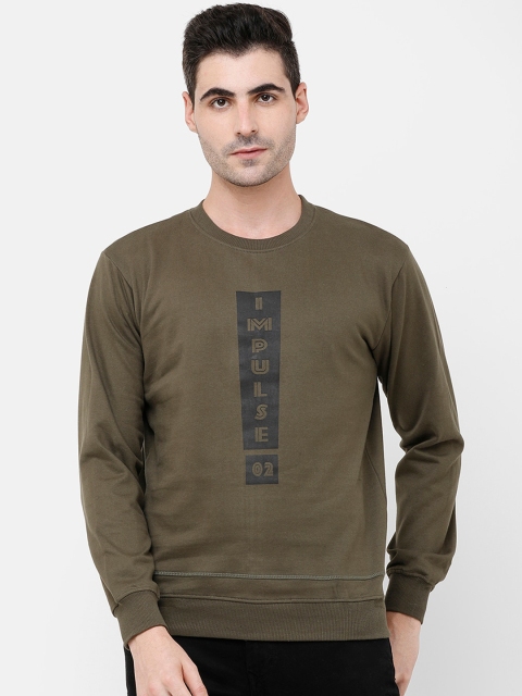 

MADSTO Men Olive Green Printed Sweatshirt
