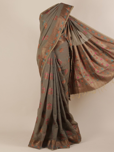 

Pothys Grey & Brown Jute Silk Woven Design Saree