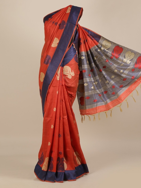 

Pothys Rust Checked Jute Silk Saree