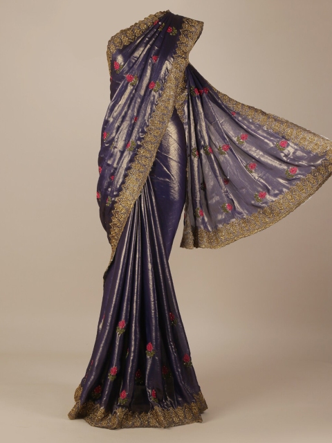 

Pothys Blue & Gold-Toned Poly Georgette Embroidered Saree