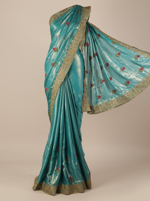 

Pothys Green Embroidered Poly Georgette Saree
