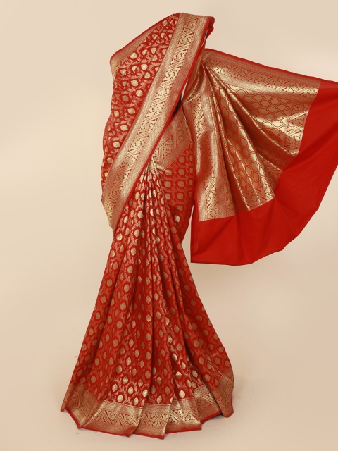 

Pothys Red Art Silk Checked Banarasi Saree
