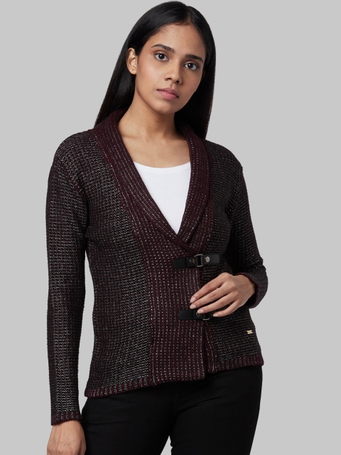 

Park Avenue Woman Maroon Self-Design Cardigan
